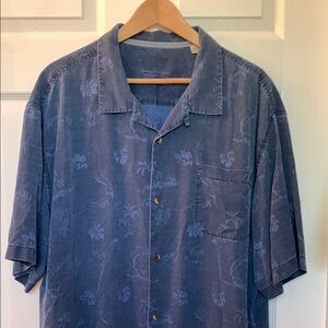 Tommy Bahama Blue Casual Button Down Shirt 100% Garment Washed Silk XXL